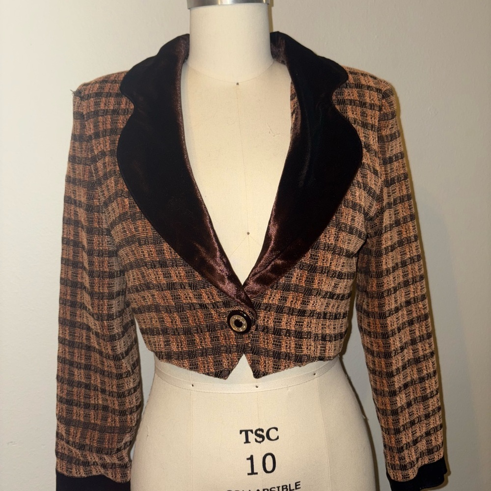Plaid Brown Cropped Jacket